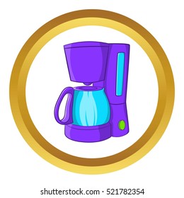 Coffee maker vector icon in golden circle, cartoon style isolated on white background