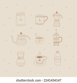 Coffee Maker Vector, Icon, illustration, Hand Drawn, Logo, Coffeeshop