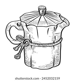 Cafetera. Ilustración vectorial en estilo de grabado.