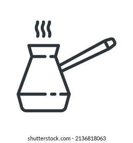 Coffee maker vector line icon isolated on white transparent background. Cafe and turkish coffee Symbol.