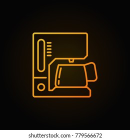 Coffee maker vector yellow outline icon or logo element on dark background