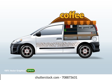 Coffee maker vehicle-van template, editable layout.