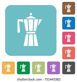 Coffee maker white flat icons on color rounded square backgrounds
