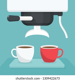 Coffee maker with white and red cup. Vector illustration