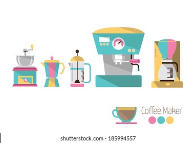 Coffee makers. Colourful flat icons design. vector