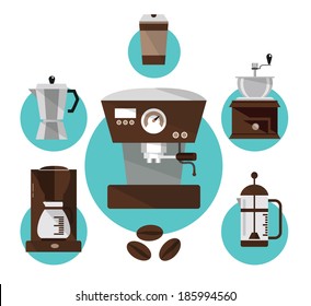 Coffee makers. flat icons design. vector