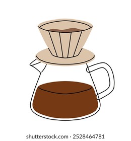 Coffee makers. French press filter and cezve for turkish coffee, chemex, moka pot. Cafe or bakery equipment for morning energy hot drinks, Flat cartoon vector set.