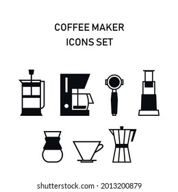 Coffee makers icons set eps 10. Minimalist style. For web design, packaging