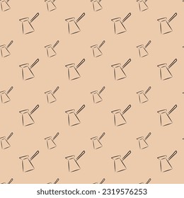 Coffee makers, seamless pattern, vector. Black contour coffee makers on a brown background.