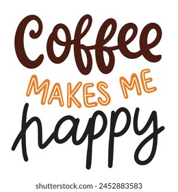Coffee Makes Me Happy text banner. Hand drawn vector art.