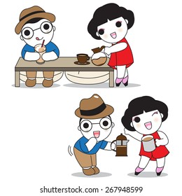 Coffee Makes Us Happy character illustration set