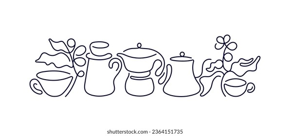 Símbolo de vector de línea abstracta para hacer café. Gráfico para cafetería. Logo de esquema simple para café