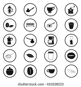Coffee and coffee making brewing simple icons set