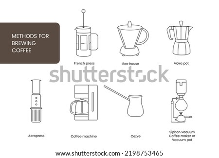 Coffee making equipment, vector icons in the lines.