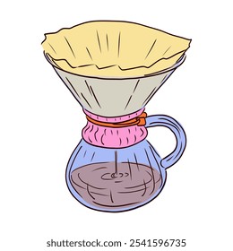 Coffee making with filter in flat design. Vertical filtration method brew. Vector illustration isolated.