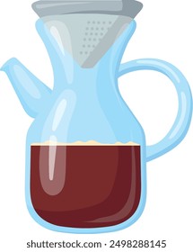 Coffee making glass pot with filter cartoon icon isolated on white background