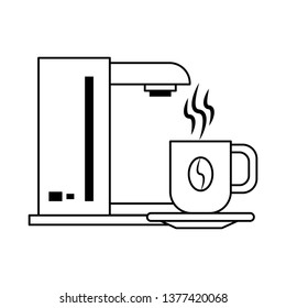 coffee making machine with cup in black and white