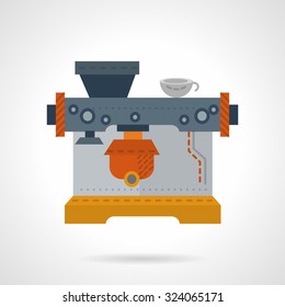 Coffee making machine. Flat color style vector icon. Preparing tasty and aroma coffee drinks. Web design elements.