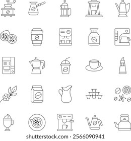 Coffee making outline vector icons