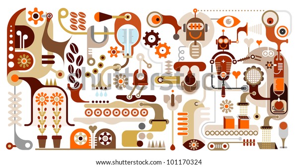 Coffee Making - vector illustration. Coffeemaker. Coffee house menu. Pour coffee beans.