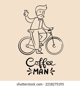 Coffee man vector logo illustration cartoon style. Simple doodle line art  image.