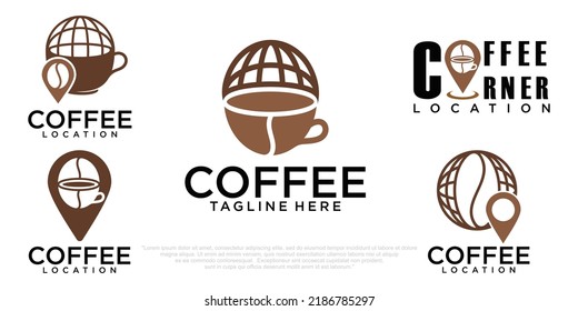 coffee map icon set logo design vector