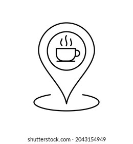 diseño vectorial de línea de pin de mapa de café, icono de línea de trazo editable