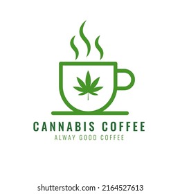 Coffee marijuana design logo. Concept of cannabis herb and coffee. Vector illustration.
