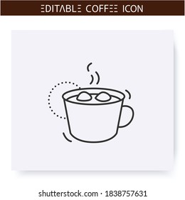 Coffee with marshmallow line icon.Type of coffee drink with topped marshmallow. Cocoa drink. Coffeehouse menu. Different caffeine drinks receipts concept. Isolated vector illustration. Editable stroke svg