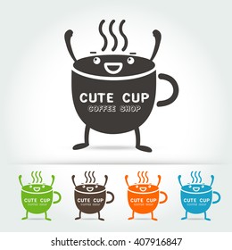 coffee mascot cute cup logo design elements on white background  Vector illustration