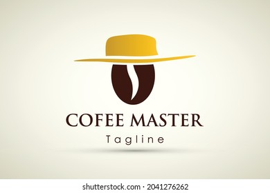 Coffee Master and coffee beans logo design vector