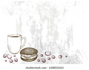 Coffee & Me, Illustration Hand Drawn Sketch of A Cup of Coffee with Charcoal Burger Isolated on White Background.