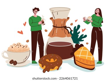 Coffee meeting time to drink. Coffee break cafeteria concept. Graphic design vector illustration