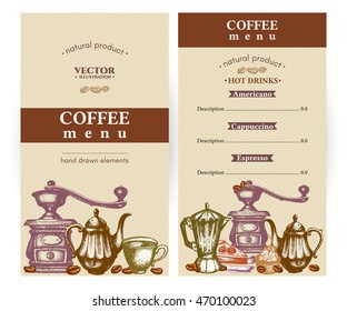 Coffee menu board for bar cafe restaurant vintage style two banners, coffee template restaurant menu, shop design vector illustration 