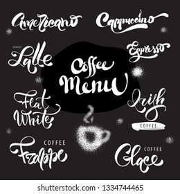 Coffee menu calligraphy set. Vector lettering