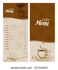 Coffee menu card for different types of coffee
