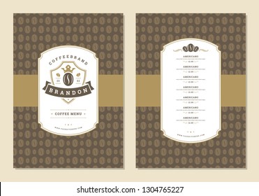 Coffee menu design brochure template. Coffee shop logo with vintage typographic decoration elements. Vector Illustration.