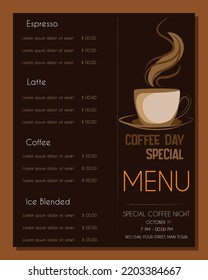 Coffee menu design for coffee day special