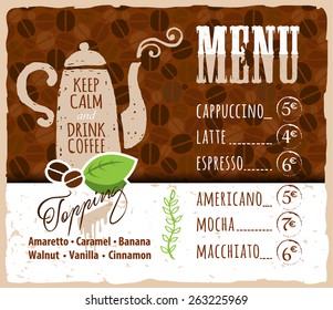 Coffee menu design in vintage style for cafe