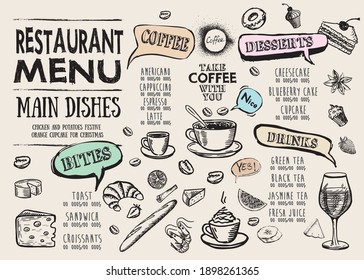 Coffee menu. Food flyer. Vector illustration.