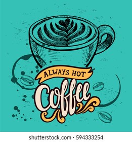 Coffee menu graphic element for restaurant and cafe. Design poster with hand-drawn elements in doodle style.
