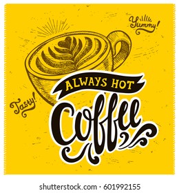 Coffee menu graphic element for restaurant and cafe. Design poster with hand-drawn elements in doodle style.