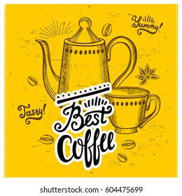 Coffee menu graphic element for restaurant and cafe. Design poster with hand-drawn elements in doodle style.