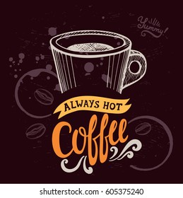 Coffee menu graphic element for restaurant and cafe. Design poster with hand-drawn elements in doodle style.
