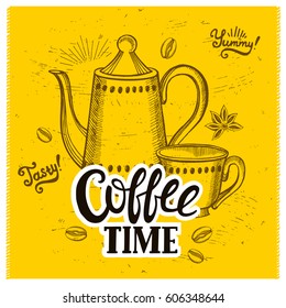 Coffee menu graphic element for restaurant and cafe. Design poster with hand-drawn elements in doodle style.