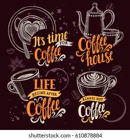 Coffee menu graphic element for restaurant and cafe. Design poster with hand-drawn elements in doodle style.