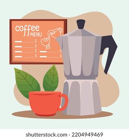 coffee menu label with kettle