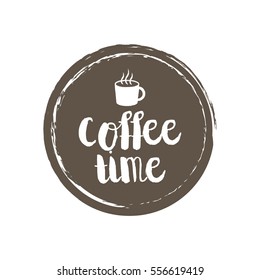 Coffee Menu Letters and Cup. Grunge circle background. Vector illustration