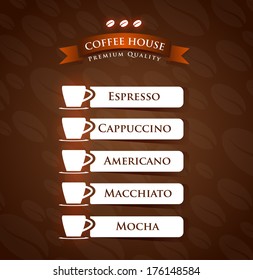 Coffee menu list designs with coffee beans pattern background