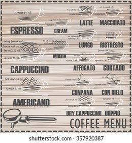 Coffee menu on wood vector format